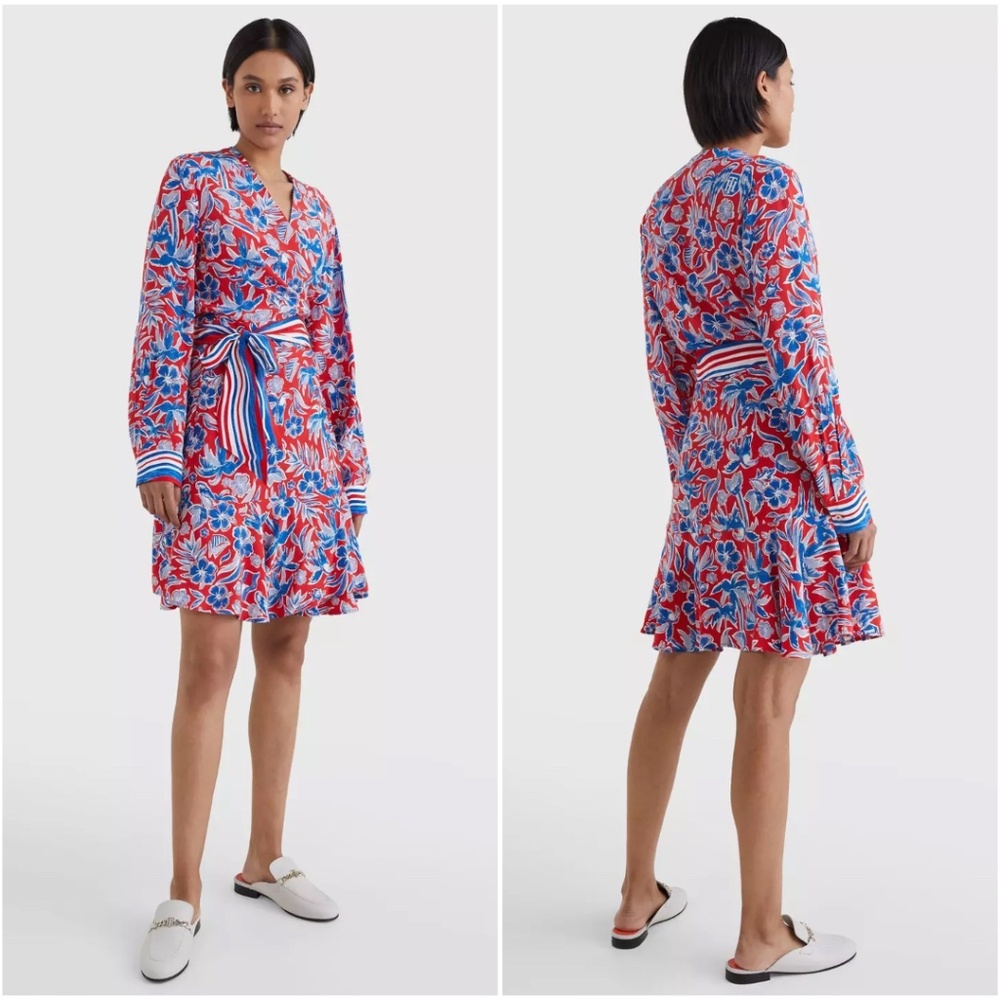 Tommy Hilfiger Floral Printed A-Line Dress in Apple Red
